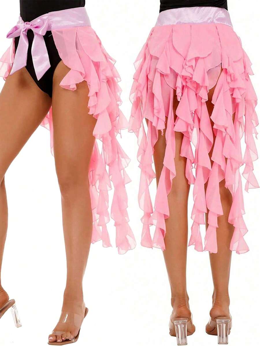 1 Piece Women's Belly Dance Hip Scarf Belt Skirt With Lace-Up Tassel Hem Wave Skirt - Multicolor - View 1