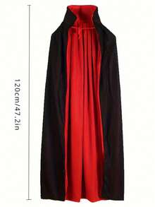 120cm/140cm/150cm Halloween Double-Layer Black And Red Cape Cloak, With Hood And Stand-Up Collar Style, Vampire Death Cosplay Cloak, Halloween Party Decoration, LARP Party Supplies, Stage Performance Accessory Decoration