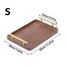 1pc Wooden Rectangular Serving Tray With Handle, Multi-Functional Kitchen Decor Tray, Suitable For Festivals And Meals - Multicolor - View 6