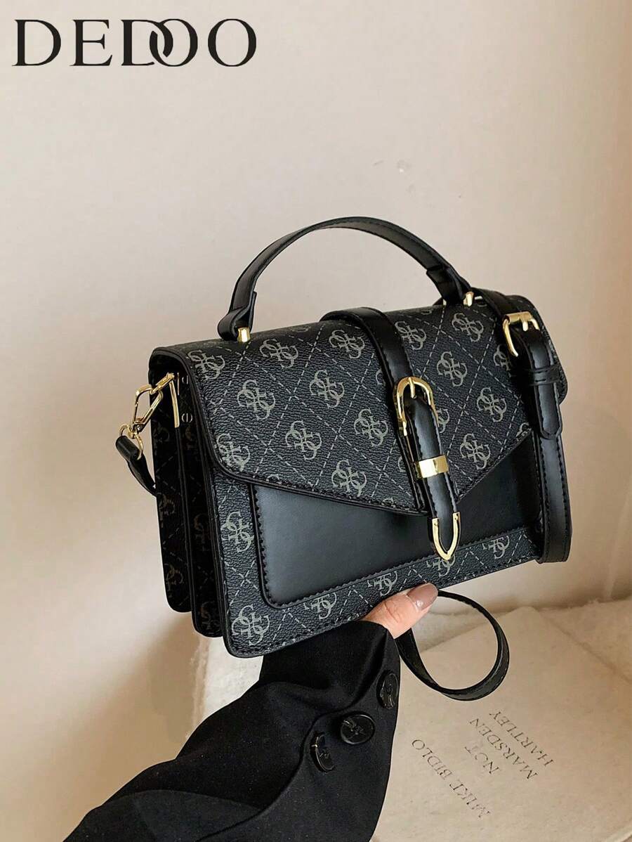 1 pieza Bolso de mensajero pequeño de estilo occidental simple con estampado, bolso de hombro cuadrado pequeño con textura, nueva del invierno 2024