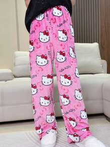 Sanrio 1pc Licensed By Sanrio Cute Hello Kitty Soft Plush Cartoon Thick Fluffy Pajama Pants, (Due To Size Differences Between Countries, Please Refer To The Size Chart And Purchase A Suitable Larger Size), Christmas
