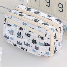 Capybara Pencil Bag Pen Case Cartoon Flip Cover Transparent Front Multi Pocket Oxford Fabric Storage Pouch For Stationery School , Back To School Gifts