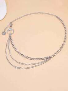 1 件时尚首饰多层金属链腰链/腰带，朋克风格太阳和月亮身体链秋季、万圣节 - 銀色 - 查看 2