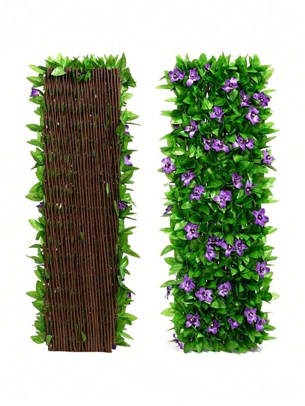 2pcs Expandable Artificial Ivy & Orchid Privacy Screen Fence - Lush Green With Purple Flower White Orchids, Durable Plastic Weather-Resistant Decorative Barrier For Indoor/Outdoor, Suitable For Garden, Patio, Wedding, Mother's Day & June Decor, Enhance Garden Aesthetics | Easy Install Panels, Decorative Garden Fence