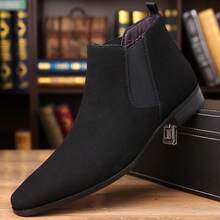 Men's Classic Solid Color Chelsea Boots, Simple And Stylish, Side Elastic Stitching Design, Easy To Put On And Take Off, Breathable And Non-Slip, Versatile Formal Shoes For Office And Party - 黑色 - 查看 7