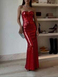 Basrey Bộ đồ liền thân hở lưng hở lưng Belle Tassel Patchwork cổ yếm, thích hợp cho các bữa tiệc, lễ hội âm nhạc, lễ tốt nghiệp - Đỏ - Xem 4