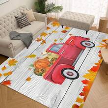 1/2 piezas Alfombra de piso de otoño y Acción de Gracias, hojas de arce amarillas clásicas y alfombras de suelo de cocina con estampado de camión rojo rellenas con calabaza, perfectas para uso en interiores/exteriores, familia, cocina, comedor, decoración de atmósfera de Accións