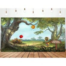 1 Cartoon Spring Forest Party Background Cloth Honey Jar Red Balloon Decoration Birthday Background Cloth Living Room Bedroom Children's Photography Booth Live Broadcast Venue Layout Background