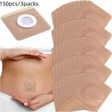 50pcs Castor Oil Pack Wraps, Disposable Self-Adhesive Organic Cotton Skin Covers For Abdomen Care, Absorbent Belly Button Pads For Abdomen Knees Feet- Skin Color - Brown - View 10