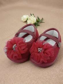 1Pair New Baby Shoes Soft First Walkers Girl Sweet Flower Shallow Princess Style Shoes Crib Floor Walking Shoes 0-12M