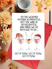 1 pièce Carte de Noël amusante avec enveloppe - Carte de vœux de fête pour amateur de vin, design festif "Laissez-le neiger" pour les amis, la famille et les collègues - Multicolore - Voir 2