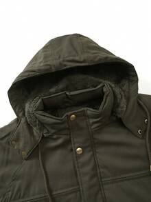 Men's Thermal Lined Warm Padded Coat, Detachable Hood, Long Padded Jacket, Fashionable Outerwear For Autumn/Winter