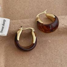Resin U-Shaped Halo Dyed Earrings, European And American Retro Style Design Earrings, Exquisite And Niche Maillard Style Earrings, Women's Jewelry, Suitable For Daily Wear - 棕色 - 查看 2