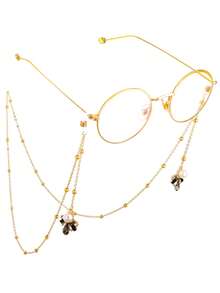 一条金色水钻蜜蜂吊坠眼镜链金属链眼镜挂绳创意防滑眼镜挂绳适合在派对、旅行和运动时佩戴女士眼镜配件 - 金色 - 查看 9