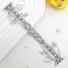 1pc Women's Fashionable Bohemian Style Smart Watch Band Strap With Heart, Cross, Love, Eiffel Tower Elements, Compatible With Apple Watch 38/40/41/42/44/45/49mm