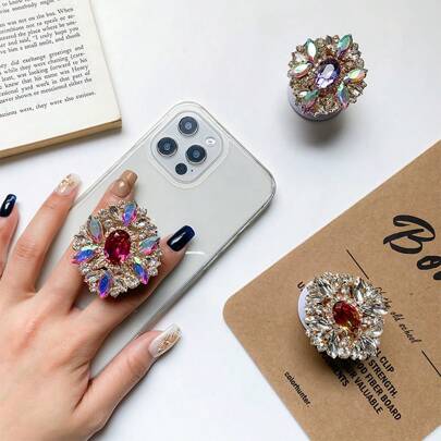 Rhinestone Diamond Airbag Bracket Female Gemstone Diamond Support Bracket Telescopic Folding Finger Ring Buckle Bracket Mobile Phone Case Universal Multi-Function Rotating Adhesive Desktop Portable Back Sticker Phone Grip Phone Accsesories ,Back To School,Halloween Costumes For Women