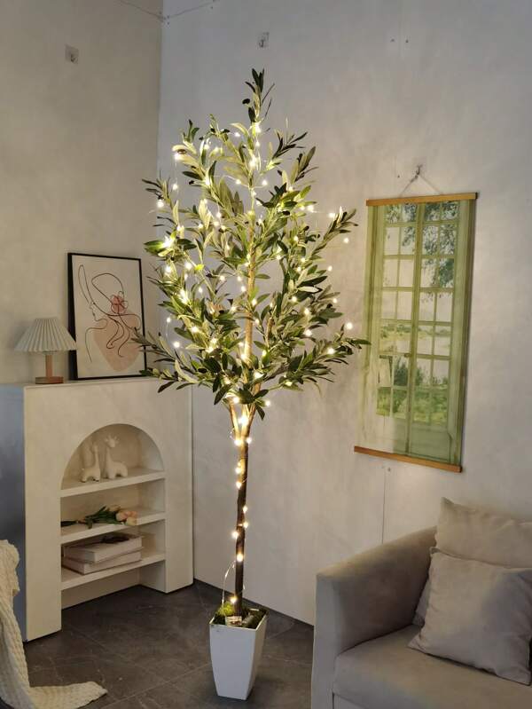 1pc 180CM New Artificial Olive Tree With Plastic Pot & Moss, Realistic Leaves & Trunk, House Ornament Fake Plant For Wedding Home Hotel Office Party Decoration, Indoor Outdoor Use,For Christmas Thanksgiving Festival Decor