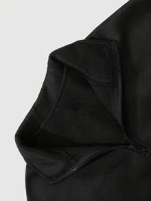 Lonblece 1pc Men's Quarter Zip Sweatshirt, Black & White Patchwork Racing Number Graphic Print, Casual Quarter Zip Pullover Sweatshirt , Fall, Long Sleeve Top - Black and White - View 8