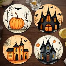 1set/4pcs/6pcs/300pcs Halloween Castle Pumpkin Pattern Diatom Mud Coasters, Coffee Coasters, Suitable For Home And Restaurant Decorations For Various Occasions, Holiday Gifts, Table Decorations, Autumn Decorations, Theme Party Decorations, Can Be Given As Gifts - Multicolor - View 6