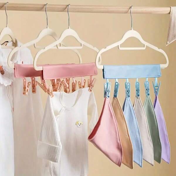2pcs Portable Travel Fabric Clothes Hanger - Multi-Functional Foldable Drying Rack With Suction Cup, Space-Saving Design For Socks, Underwear, Delicate Clothes - Durable Polished Fabric, Pastel Color (Pink Blue) - Hotel & Travel Accessory, Clothing Hook, Easy Storage, Minimalist Appearance, Sturdy Structure, Essential For Laundry