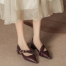 Black Buckle Pumps Block Heel Comfortable Office Shoe Basic