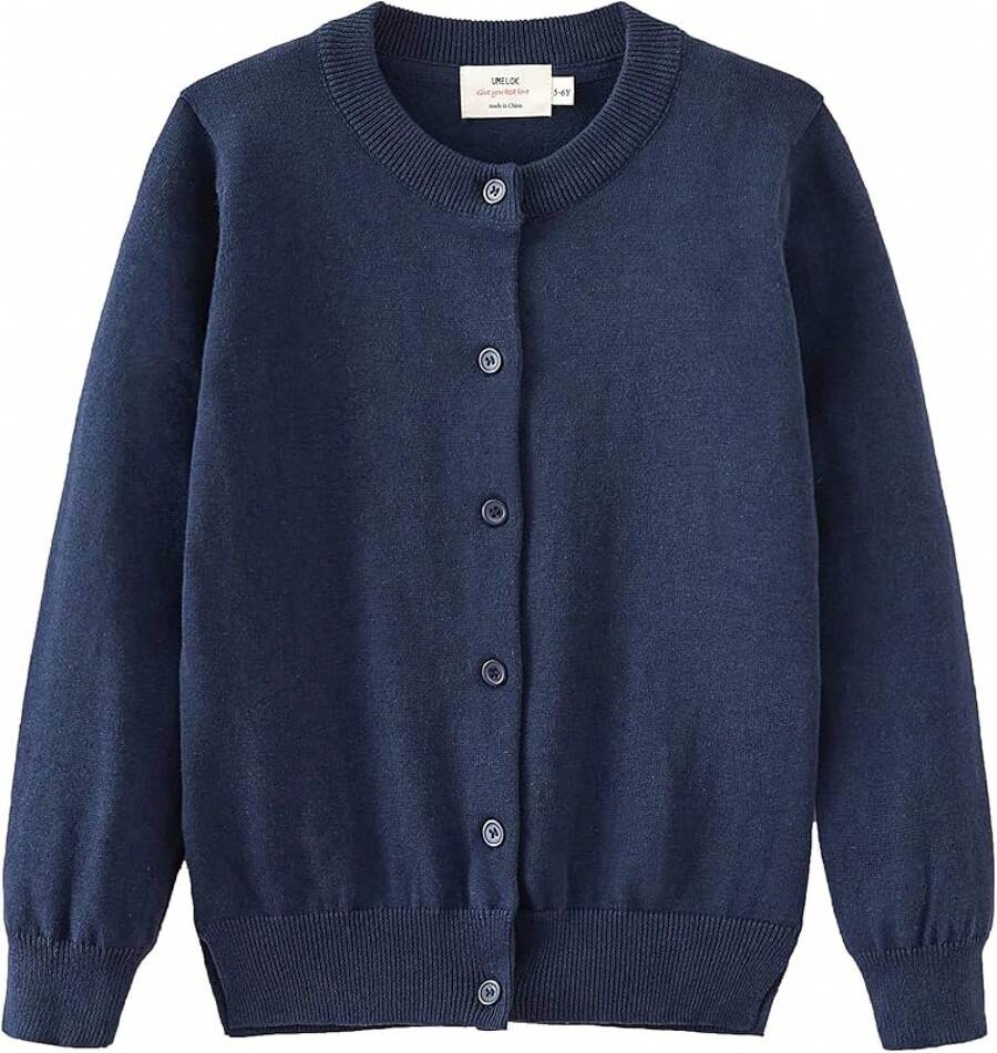Girls' Cardigans Sweater Cotton Button Solid Long Sleeve Knit Sweaters