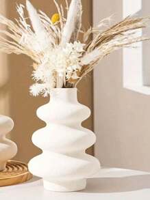 波西米亚风格 1/3 件白色陶瓷花瓶套装 - 非常适合香蒲，非常适合婚礼和家居装饰，非常适合客厅、卧室和咖啡桌的圆形中心装饰