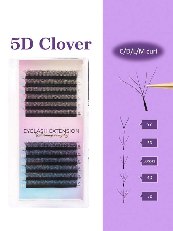 Aguud 12 Rows 5DW C//D/L/M 0.07mm Clover Hand Woven Lash Extensions Premade Fans Eyelash Promade Wispy Velvet Fluffy Mix8-15mm Eye Lash Extensions Trays