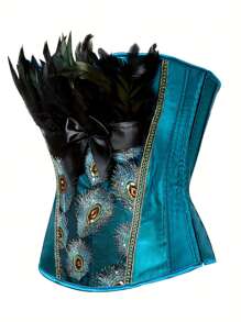 1 件女士优雅孔雀印花束身衣腰带 - 复古蕾丝、海军蓝缎子、幽默万圣节服装 - 彩色 - 查看 3