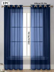 1pc Transparent Solid Color Window Screen, Great For Living Room And Bedroom Decoration - Navy Blue - View 27