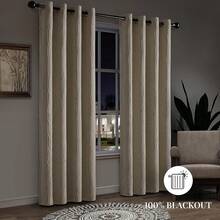 Beige And Black% Blackout Geometric Pattern Curtains, 52 Inch Wide 96 Inches Long 2 Panels, Thermal Insulated Noise Reducing Anti-Rust Grommet Drapes Bedroom Living Room,, Modern Style, Energy-Efficient - 奶油白 - 查看 3