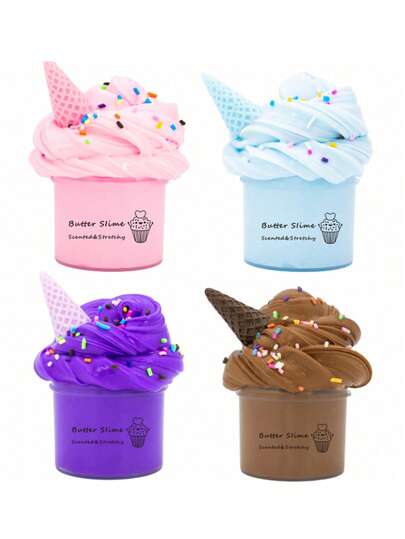 70ML Slime con aroma a mantequilla, estirado y no pegajoso, accesorios de conos de helado, regalos para fiestas de cumpleaños, días festivos y Pascua, juguete antiestrés DIY