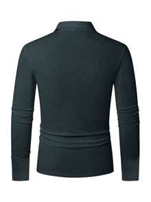 Kemeja Polo Lengan Panjang Warna Polos Serbaguna untuk Pria, Gaya Kasual Musim Gugur - Dark Grey - View 2