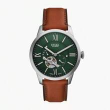 Fossil ساعة Townsman Vintage التلقائية للرجال ME3265 باللون الأخضر والرنيش البني S ساعة كاجوال مناسبة للارتداء اليومي هدية عيد ميلاد للرجال والأصدقاء