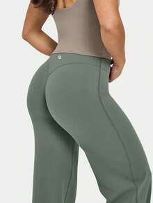 OQQ Yoga Pants Women High Waist Stretch Casual Soft Straight Leg Bottoms - 豆綠色 - 查看 4