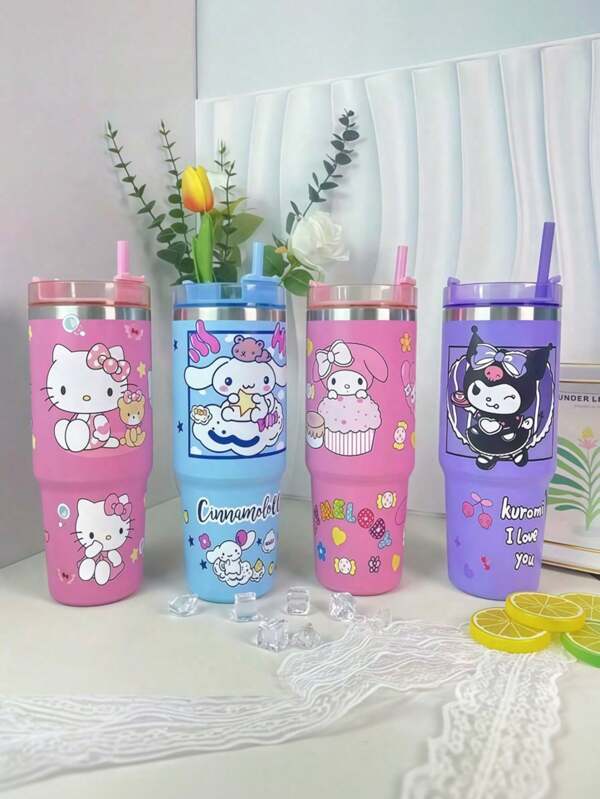 Sanrio Sanrio 1pc Hello Kitty & Kuromi 30oz Stainless Steel Insulated Tumbler With Straw - Leak-Proof, Portable Travel Cup, Suitable For Sports, Fitness | Adorable Cartoon Vacuum Insulated Car Cup, Ideal Gift For Thanksgiving, Christmas, Halloween, New Year, Mother's Day | , No PVC, No Battery, Water Bottle, Hot Coffee , Hot Water Bottle, Water Cup, Coffee Cup, Milk Cup, Tea Cup
