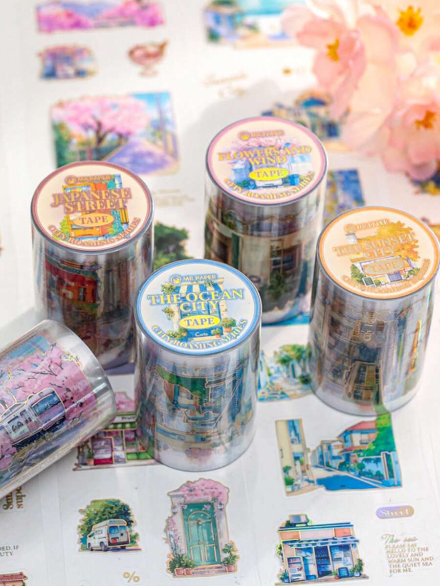 1 卷城市冒险系列和纸胶带，城市主题剪贴簿 DIY 装饰材料，适用于学生日记贴纸和装饰，学校用品，返校