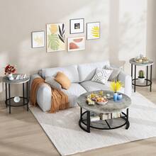 3 Pieces Round Coffee Table Sets, 31.6 In Industrial Living Room Table With 2 End Side Tables, Easy Assembly Coffee And End Tables Sets With Metal Legs, For Office, Living Room And Apartment - Xám - Xem 2