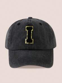 1pc Women/Men 26 Letter Baseball Cap, Washed Brim Sun Hat, Suitable For Outdoor Activities And Daily Wear, UV Protection - Black Gold Label-black Washed Cap - View 14