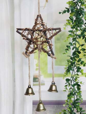 1 pieza Campana colgante de bronce con campana de viento de estrella rusa, adecuada para exteriores, patio y jardín