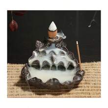 1PC Incense Waterfall Aroma Fireplace Backflow Incense Burner Ceramic Crafts Stone Mill Incense Burner Buddha Hand Tower Incense Burner Backflow Smoke Incense Road Mountain Stream Ornaments - Ancient City Wall - View 1