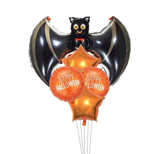 5pcs Halloween Theme Bat Shape Balloons Set Halloween Party Decorations