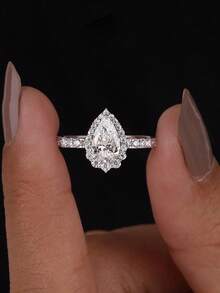1 chiếc nhẫn kim cương hình giọt nước cổ điển thanh lịch, quà tặng đính hôn/lễ hội, trang sức bạc S925 cao cấp. - Nhẫn kim cương hình giọt nước - Xem 7