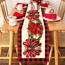 1 pièce/270 pièces Chemin de table de Noël, design nœud rouge et floral, en polyester, 35x181cm, pour fête de Noël à la maison, rassemblement, restaurant et décoration de table de salle de séjour, décoration de table à manger intérieure et extérieure, décoration de chambre, décoration de maison, cuisine, style décoratif, décoration de cuisine, décoration de chambre, décoration de Noël, décoration de salle de séjour