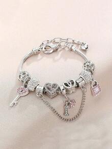 1 European And American Fashionable Multifunctional Bracelet With Key Lock And Heart-Shaped Diamond Bead Pendant, Suitable For Teenagers To Give As A Gift To Good Friends - Nhiều màu - Xem 10