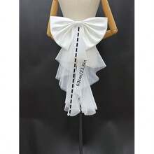 Detachable Satin Ribbon Bow For Bridal Dress Bows With Irregular Tulle Tails, Set Of 2, Black And White - 黑與白 - 查看 3