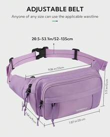 WATERFLY Riñonera cruzada para mujeres y hombres con bolsillos, correa ajustable, Negro, 9.06 x x 3.54 pulgadas - Morado - Ver 3
