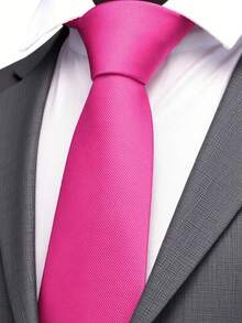 1 件男士领带，红色领带，时尚百搭，适合婚礼、庆典、聚会、派对和日常佩戴男士领带 - 玫紅色 - 查看 3