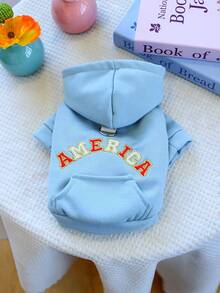 1pc Pet Clothes, Cute Dog/Cat Apparel For Small Dogs, Warm & Comfortable American Style Sweatshirt For Autumn/Winter - Blue - View 6