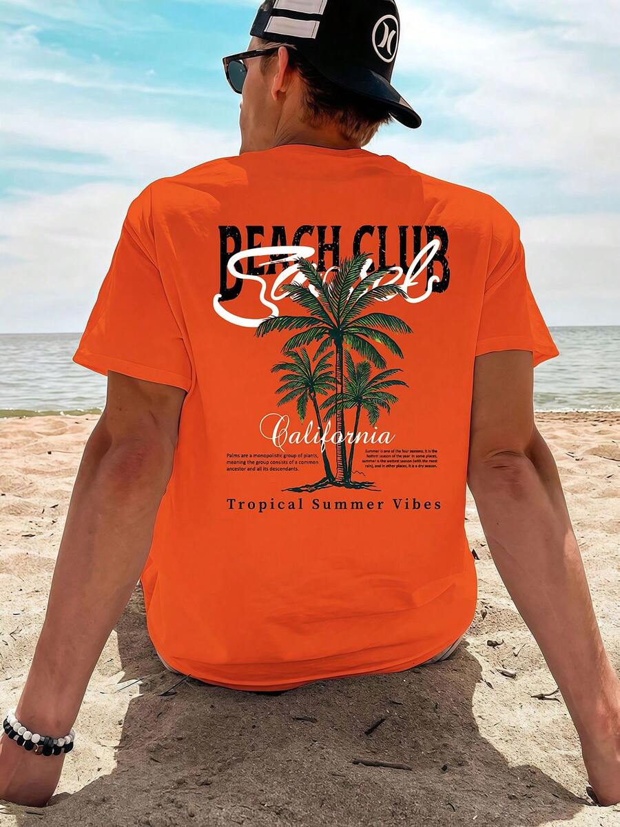 GRDR Men's Fashionable Printed Loose Short Sleeve T-Shirt | Exquisite Design | Summer Essential | Easy To Match | Showcase Your Style - Orange - View 1